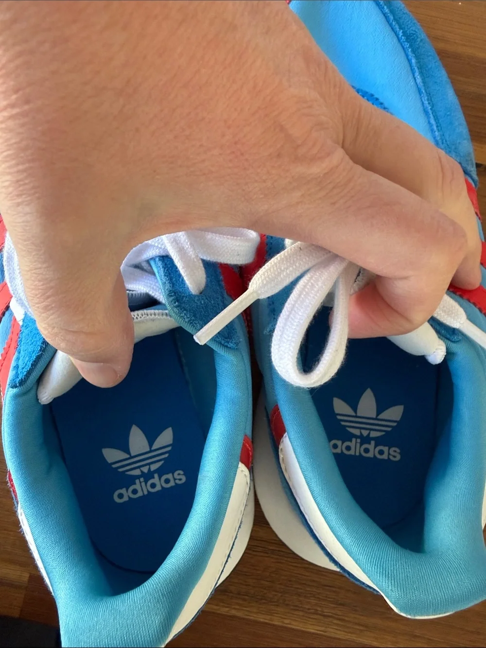 adidas Kids Light Blue with Red Stripe Retro Runner Sneakers